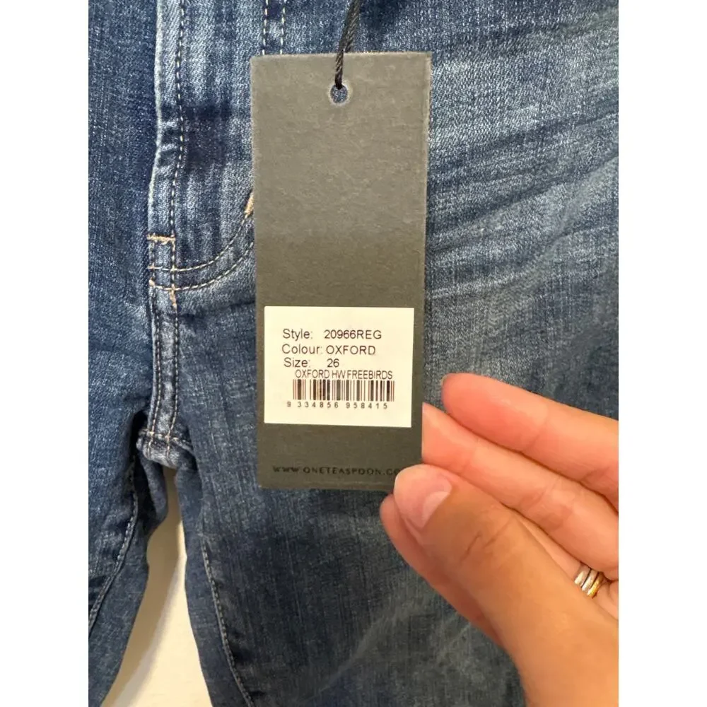 NWT One Teaspoon Sz 26 Oxford High Waisted Freebirds Raw Hem Stretch Skinny Jean
